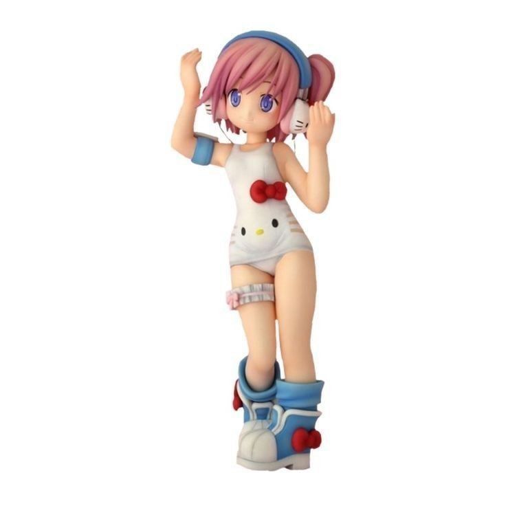 an anime figurine is posed on top of a pair of roller skates