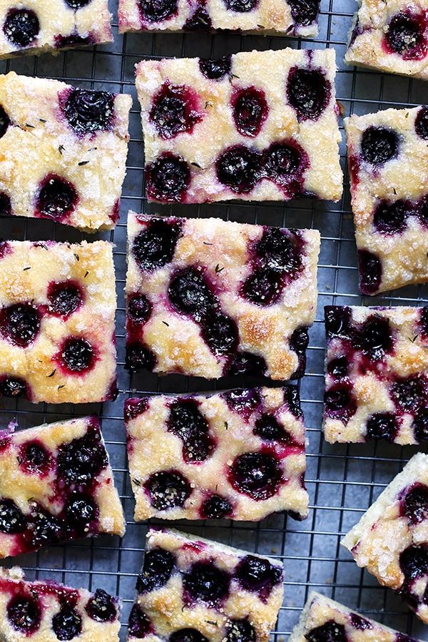 blueberry bars on a cooling rack ready to be eaten