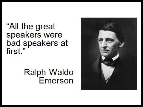 an image of a man in a suit and bow tie with the quote, all the great speakers were bad speakers at first