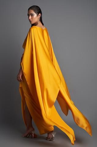 Shop for Amit Aggarwal Yellow Chiffon Cape Top And Draped Skirt Set for Women Online at Aza Fashions Western Party Wear, Amit Aggarwal, Cape Top, Cape Tops, Drape Sleeves, Draped Skirt, Abayas Fashion, Festival Wear, Set For Women