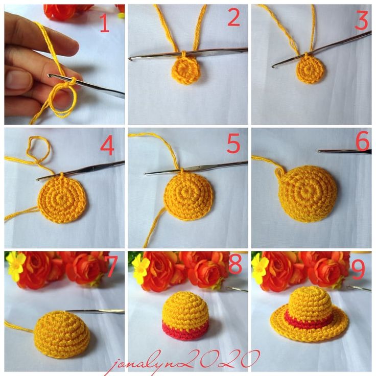 the steps to crochet a sunflower hat with yarn and thread are shown