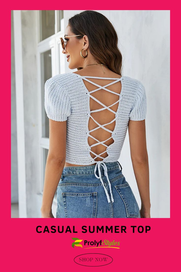 When it's hot, you want to keep it cool. And what better way to do it than with a cute and trendy summer outfit? The perfect summer top for a casual chic look, our crocheted top is so versatile. Wear it on its own with jeans, shorts, or leggings, or layer it under a blazer with your favorite pair of jeans. These cropped tops are trendy and chic, perfect for a casual summer look. Wear our fresh top with your favorite jeans and you'll have the perfect summer outfit. Summer Knit Top For Day Out With Short Sleeves, Spring Cropped Knit Top For Night Out, Cropped Knit Top For Night Out In Spring, Cropped Knit Top For Spring Night Out, Summer Knit Top With Short Sleeves, Summer Short Sleeve Knit Top, Chic Cropped Knit Top For Spring, Short Sleeve Knit Top For Summer, Elegant Summer Knit Top For Night Out