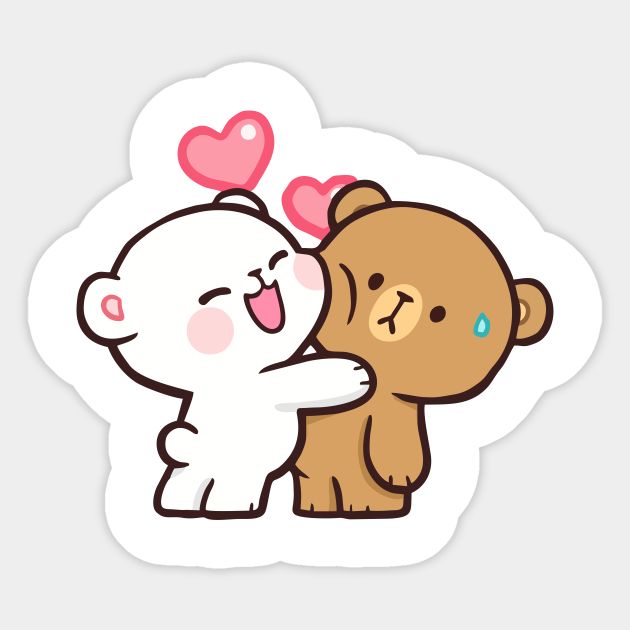 a sticker with an image of a teddy bear hugging another one's face