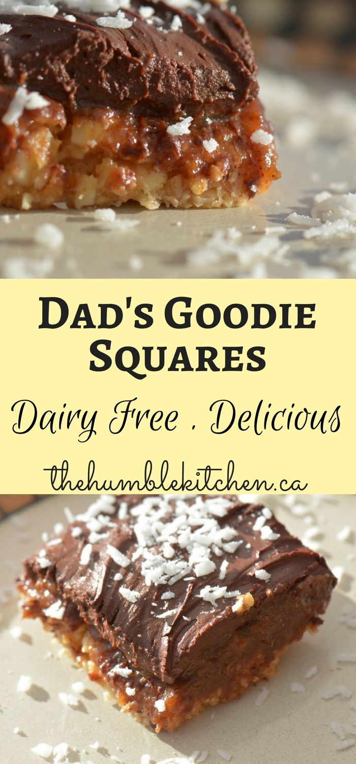 dad's goodie squares with chocolate frosting and coconut on top