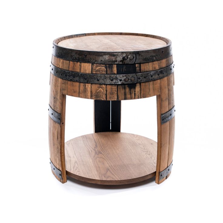 Bitters Bay Table - Motor City Barrels Barrel End Table, Barrel Side Table, Bar Family Room, Snowflake Handmade, Whiskey Barrel Table, White Oak Tree, Whiskey Barrel Furniture, Oak Shelf, Wine Barrel Furniture