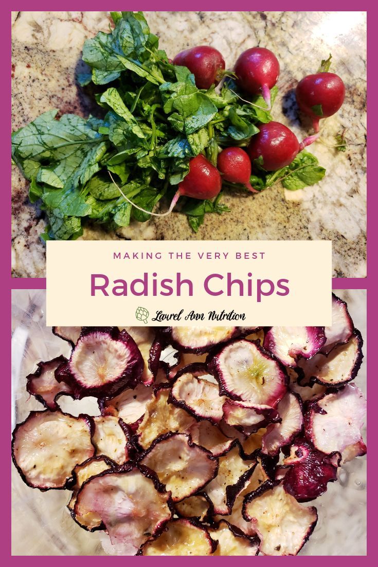 radish chips on a plate with spinach leaves and other vegetables in the background