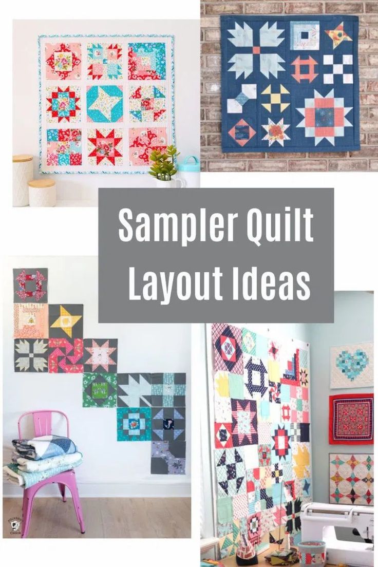 some quilts are hanging on the wall