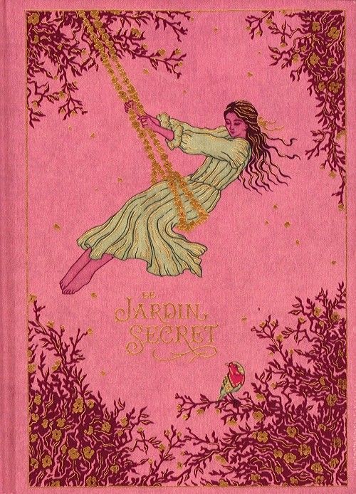 a pink book with an image of a woman swinging on a swing