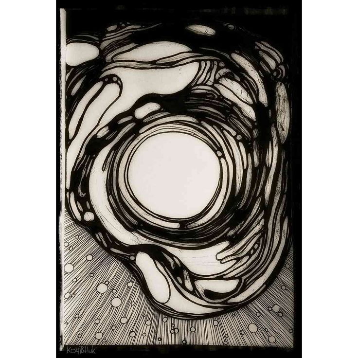 a black and white painting with circles on it