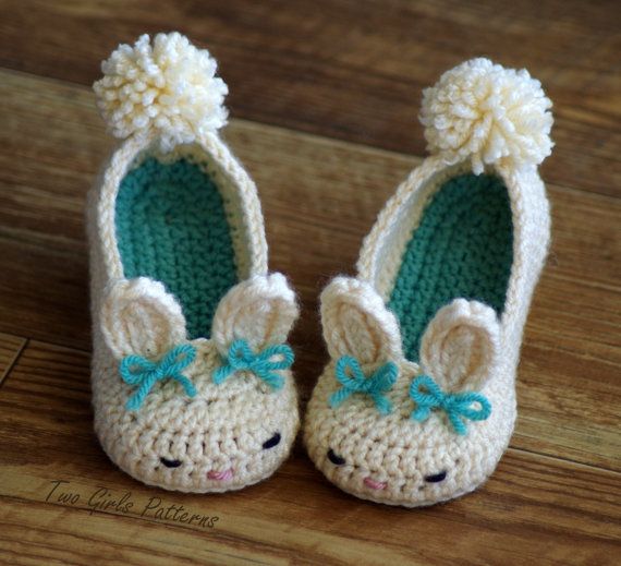 crocheted baby shoes with bunny ears and bows