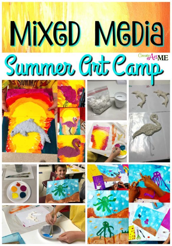 mixed media summer art camp with pictures and text overlay