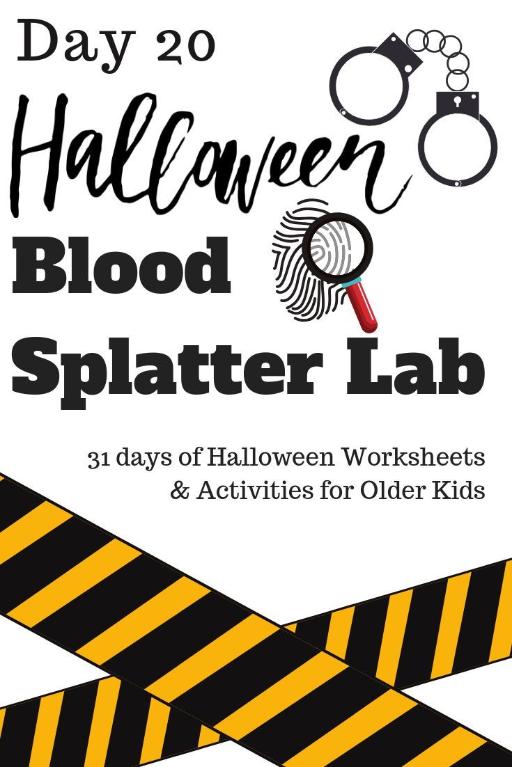 halloween blood splatter lab for kids with black and yellow striped tape on it