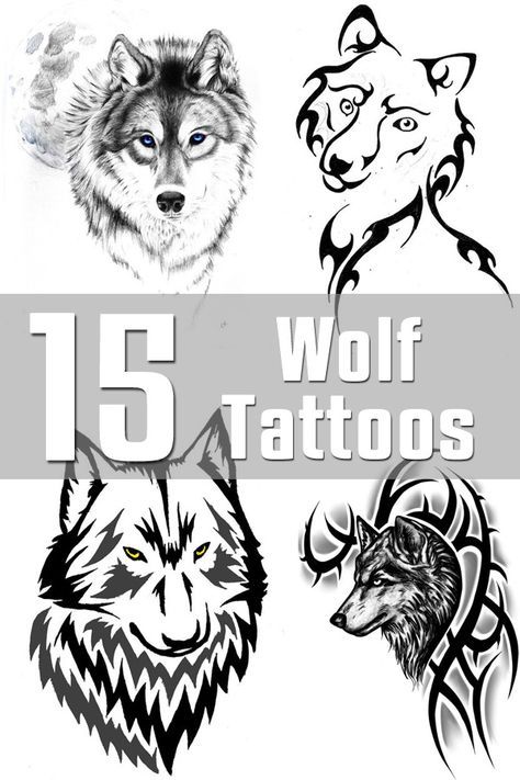 wolf tattoo designs with the words'15 wolf tattoos'in white and black ink