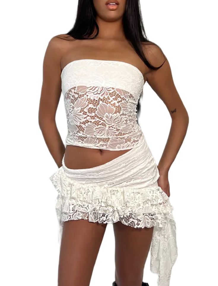 Y2k Two Piece, Lace Trim Cami Top, Lace Trim Cami, Neck Lace, Short Skirt, Low Waist, Cami Top, Set For Women, Two Piece Skirt