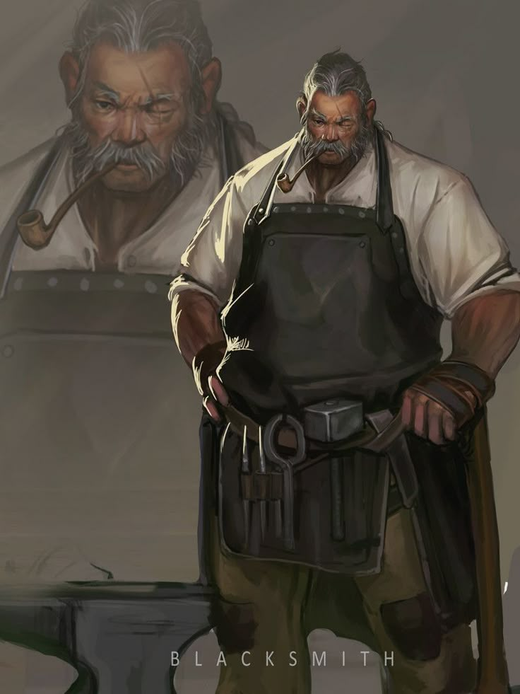 an old man with a beard holding a black apron