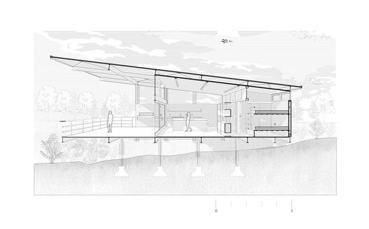 an architectural drawing of a house on the side of a hill