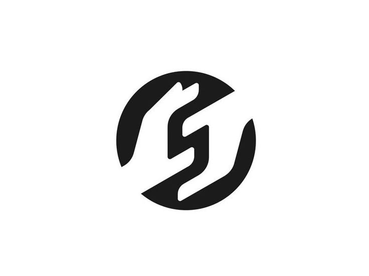 a black and white logo with the letter s