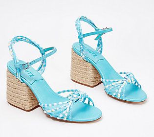 Start off summer on the right foot with these gingham and paisley-print strappy sandals. The block rope heel ensures comfort, while the center knot pulls the look together. From Schutz. Adjustable Block Heel Summer Sandals, Adjustable Block Heel Sandals For Summer, Spring Vacation Lace-up Sandals With Heel Strap, Trendy Lace-up Sandals With Block Heel For Vacation, Trendy Block Heel Lace-up Sandals For Vacation, Trendy Lace-up Block Heel Sandals For Vacation, Spring And Summer Braided Strap Sandals, Summer Sandals With Adjustable Block Heel, Vacation Sandals With Braided Straps And Block Heel