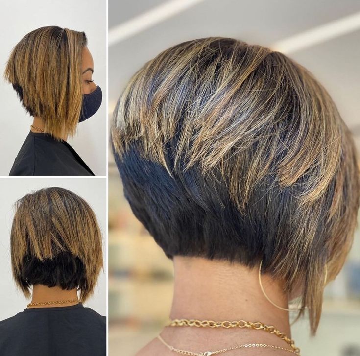 Edgy Inverted Bob for Short Hair Short A Line Haircut With Bangs, Inverse Bob Haircut, Introverted Bob Haircut, Inverted Bob With Layers And Bangs, Choppy Inverted Bob Hairstyles Medium, High Stacked Bob Haircut, Medium Length Inverted Bob With Layers, Inverted Bob Back View, Short Angled Bob Haircut For Fine Hair