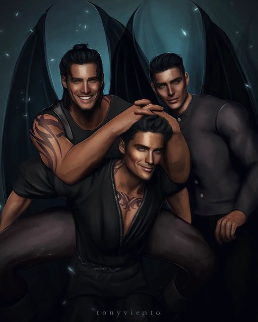 three men are posing together in front of a dark background, one is holding his arm around the other's neck