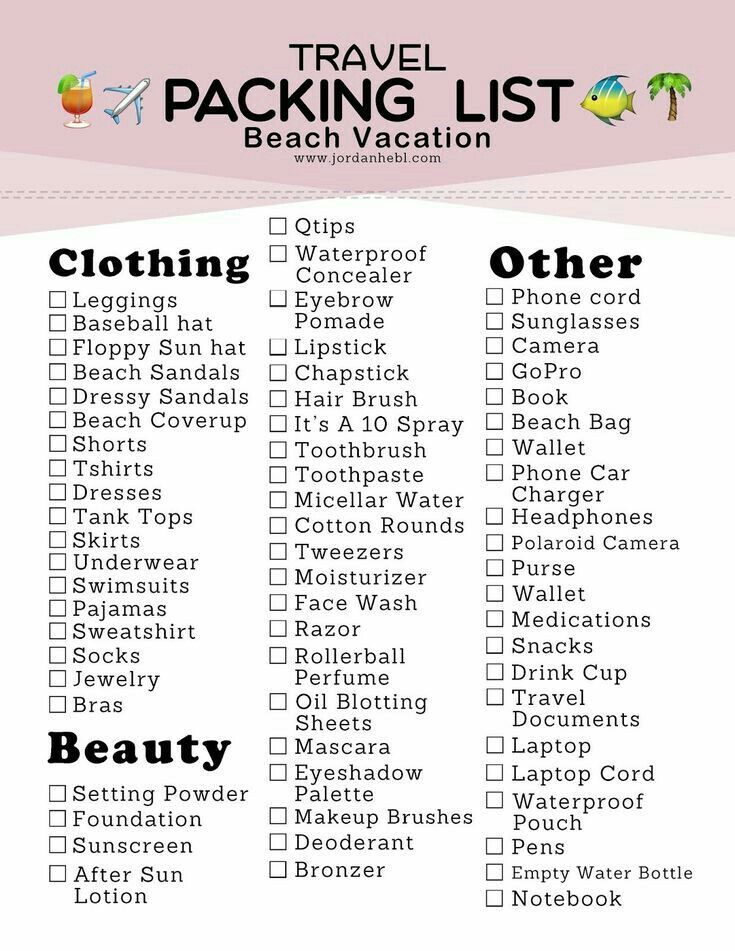 the packing list for beach vacation is shown in this printable check - out form