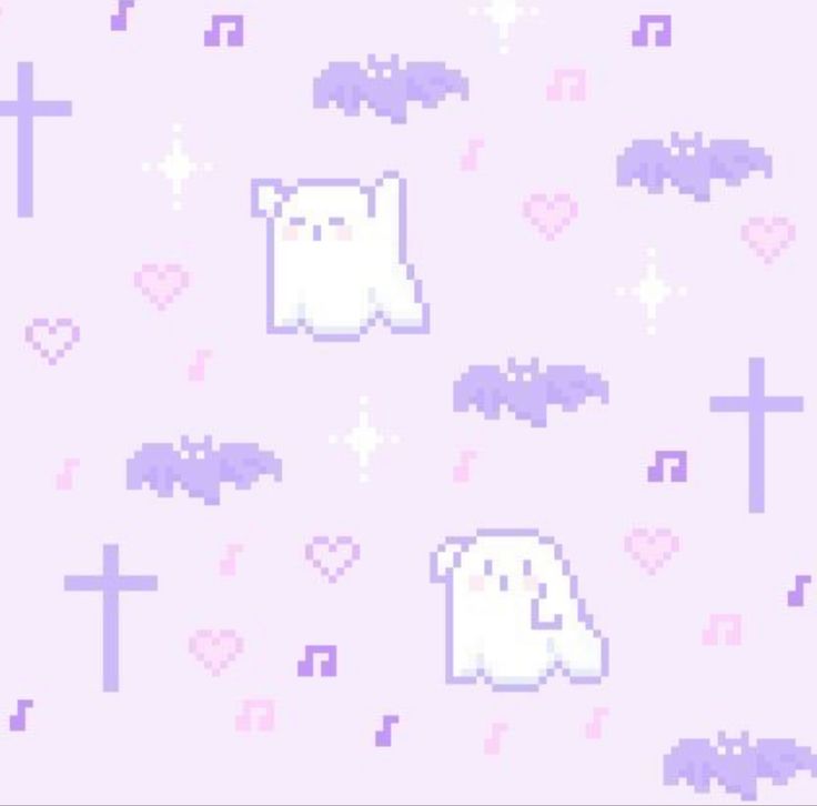 an image of a pixel art pattern with crosses and bats on pink background for wallpaper