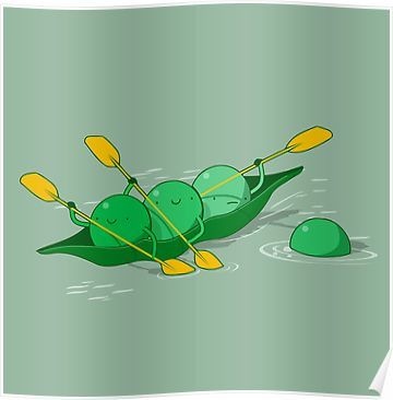 a green kayak with two paddles floating on water next to an orange ball