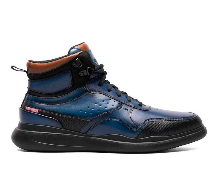 Men's Stacy Adams Mayson Sneaker Boot | Shoe Carnival Sporty Boots With Branded Insole For Streetwear, Blue Leather High-top Sneakers With Vibram Sole, Casual Leather Ankle Boot Sneakers, Sporty Leather Boots For Streetwear, Modern Low-top Boots With Boost Midsole, Fall High-top Sneakers With Rubber Sole, Casual Ankle Boot Sneakers With Rubber Sole, Sporty Mid-top Boots With Vibram Sole, Casual Ankle Boot Sneakers For Streetwear