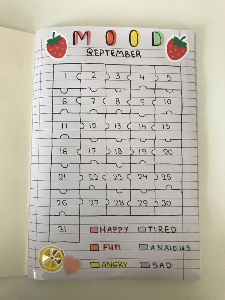 a calendar with the words mood written on it