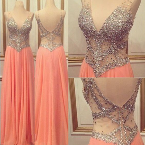 Peach Prom Dresses, Prom Dress For Teens, Gown Cocktail, Sparkly Prom Dress, Prom Dresses Long Pink, Prom Dresses 2016, V Neck Prom Dresses, Cocktail Formal, Pink Prom Dress