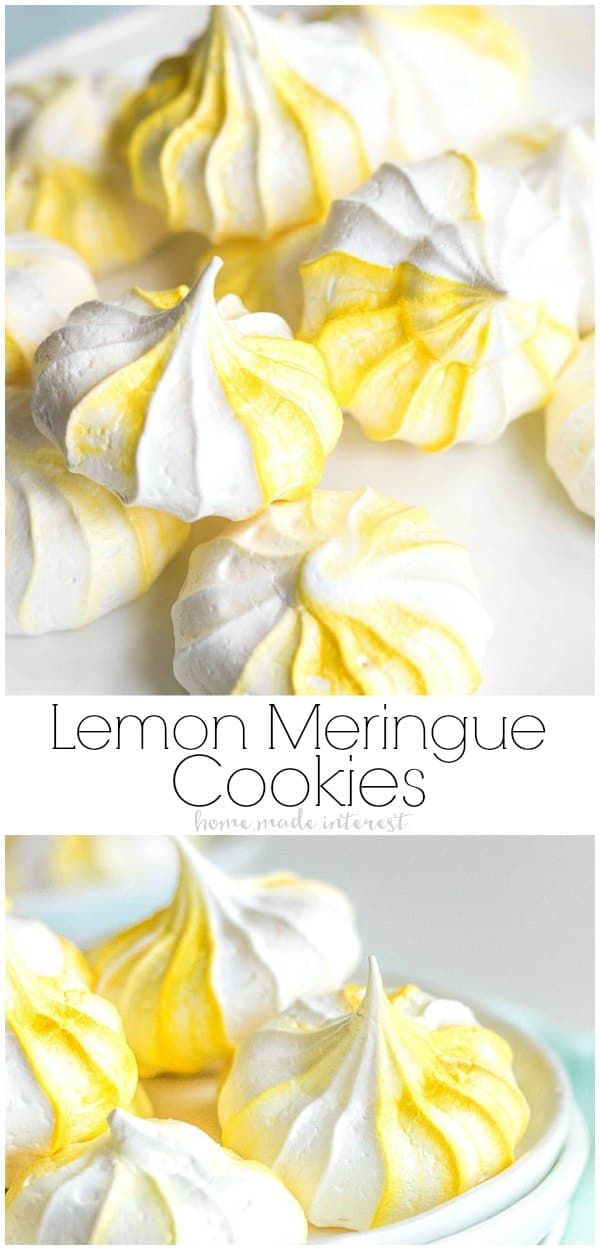 lemon meringue cookies on a plate with the words lemon meringue cookies