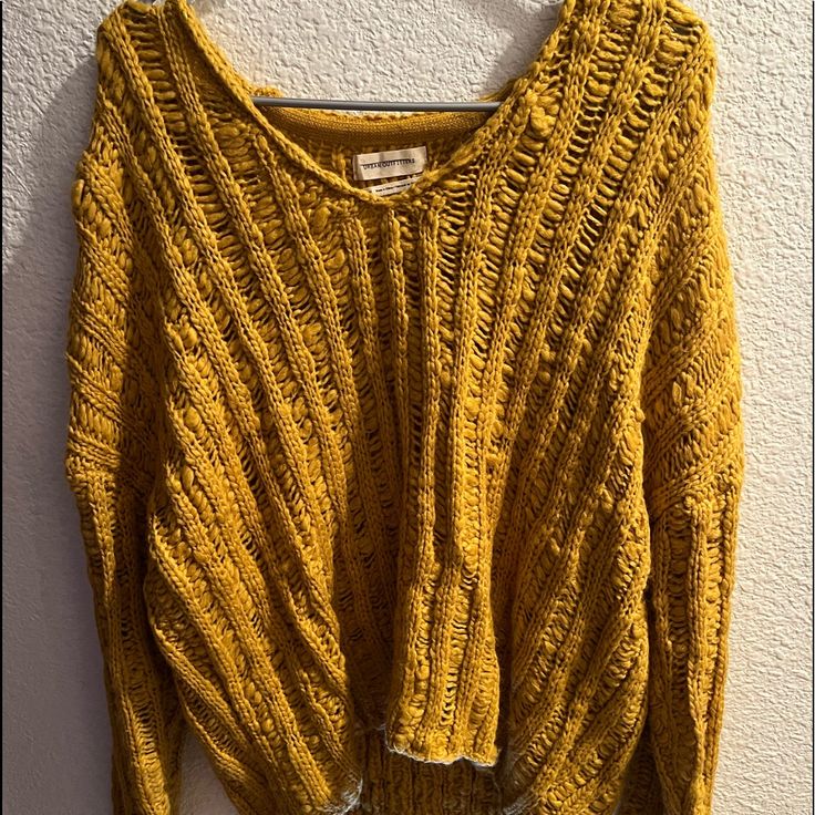 Never Worn! Casual V-neck Pointelle Knit Sweater, Casual V-neck Cropped Sweater For Winter, Casual V-neck Knit Cardigan, Casual Yellow V-neck Sweater, Soft Knit Cotton V-neck Sweater, Casual Open Knit Cropped Sweater, Casual V-neck Knit Sweater, V-neck Knit Top For Fall, Casual Knit V-neck Winter Sweater