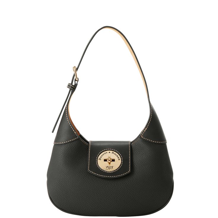 An Elevated Everyday  Featuring traditionally tanned pebble leather and an exciting new jewelry grade closure, this look is simply stunning. Trending Purses, Thrifting Manifestation, Dooney And Bourke Handbags, Mom Purse, Women Purse, Tan Cowhide, Bags Coach, Key Hook, Black Purse