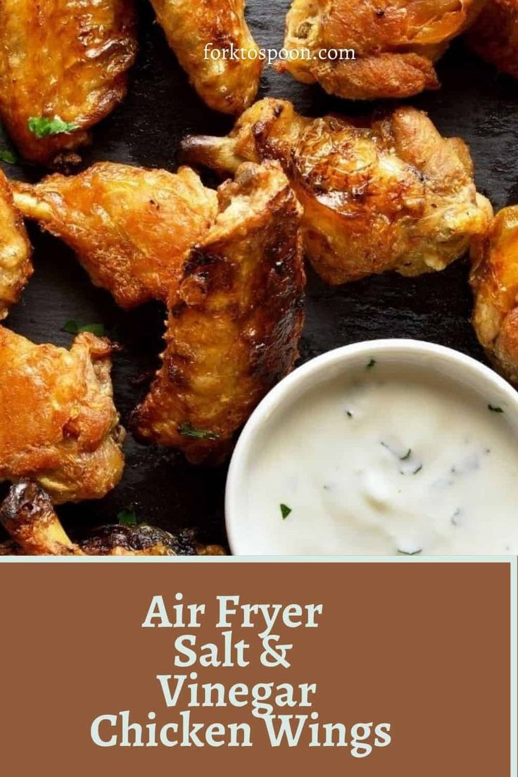 air fryer salt and vinegar chicken wings with ranch dip