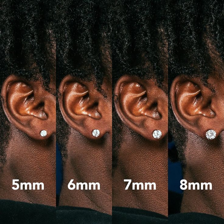 four different types of ear piercings are shown in the same row, each with an individual's own diamond stud