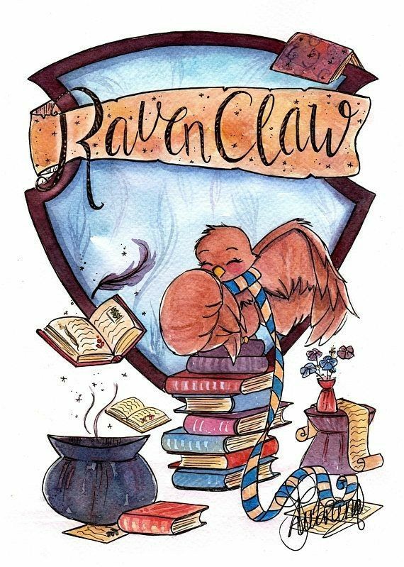 the raven claw logo is surrounded by books and an owl sitting on top of it