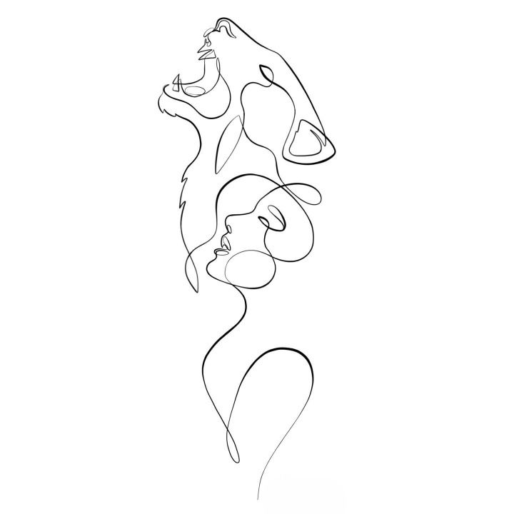 a line drawing of two cats with one cat on its back and the other behind it