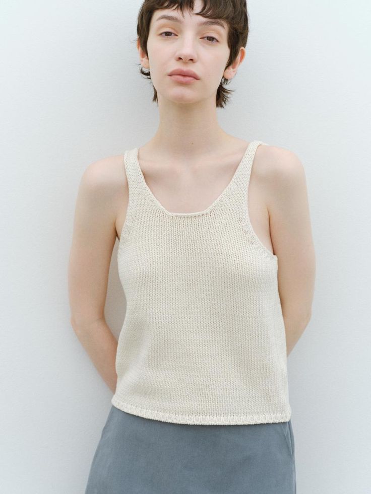 Composition : cotton100Color : beigeCountry of Origin : KOREA Sleeveless Knit, Cami Tanks, Composition, Top Outfits, Tank Tops, Knitting, The Originals, Clothes For Women, Clothes