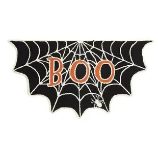 a black and orange spider web with the word boo in it's center on a white background