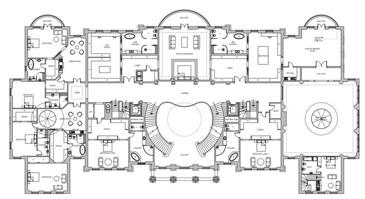 an architectural drawing of the ground plan for a house with spiral staircases and circular windows