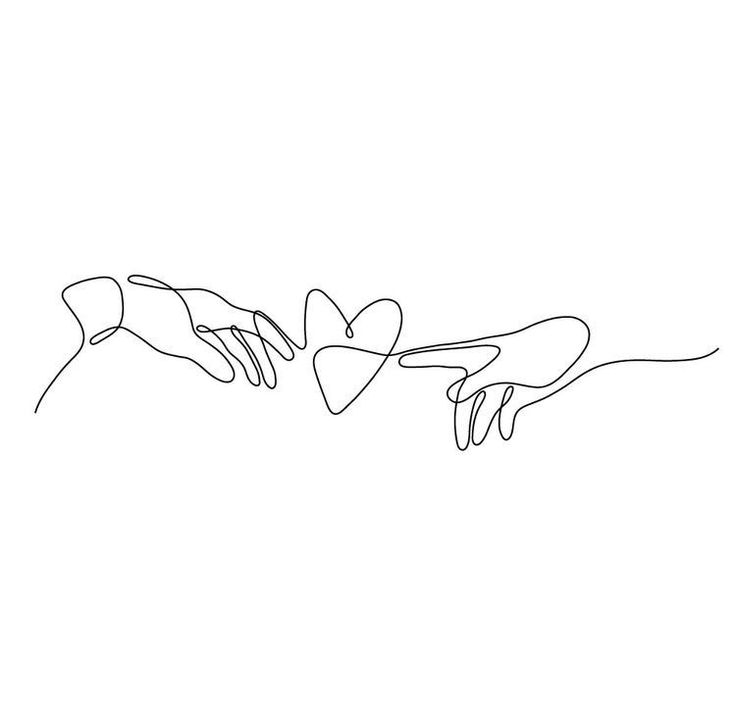 one line drawing of two hands reaching for each other