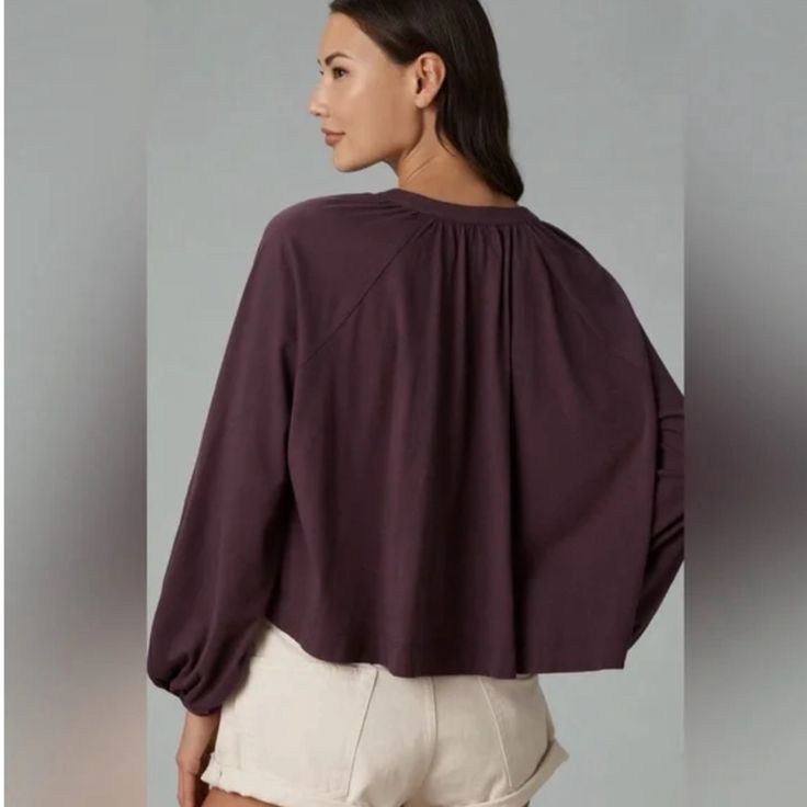 Plum Colored, Cropped And Easy / Oversized Fit. Nwt. Clean, Smoke Free Home. Oversized Purple Tops For Layering, Purple Relaxed Fit Tops For Day Out, Chic Purple Tops For Loungewear, Purple Long Sleeve Top For Daywear, Casual Long Sleeve Top For Fall Daywear, Purple Relaxed Fit Top For Fall, Purple Long Sleeve Top For Day Out, Purple Tops For Fall Day Out, Chic Sweatshirt