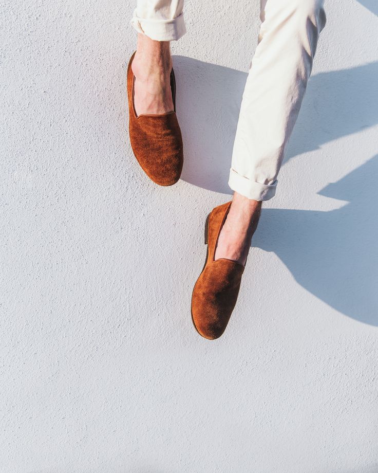 Hanging out. #ResIpsa #mensfashion #suede #loafers Brown Semi-formal Slip-ons With Rubber Sole, Formal Suede Slip-ons With Almond Toe, Formal Brown Slip-ons With Suede Lining, Brown Suede Slip-ons With Leather Sole, Masculine Suede Loafers For Business, Masculine Suede Loafers With Plain Toe, Brown Tassel Loafers With Textured Sole, Masculine Suede Slip-on Loafers, Business Slip-on Dress Shoes With Suede Lining