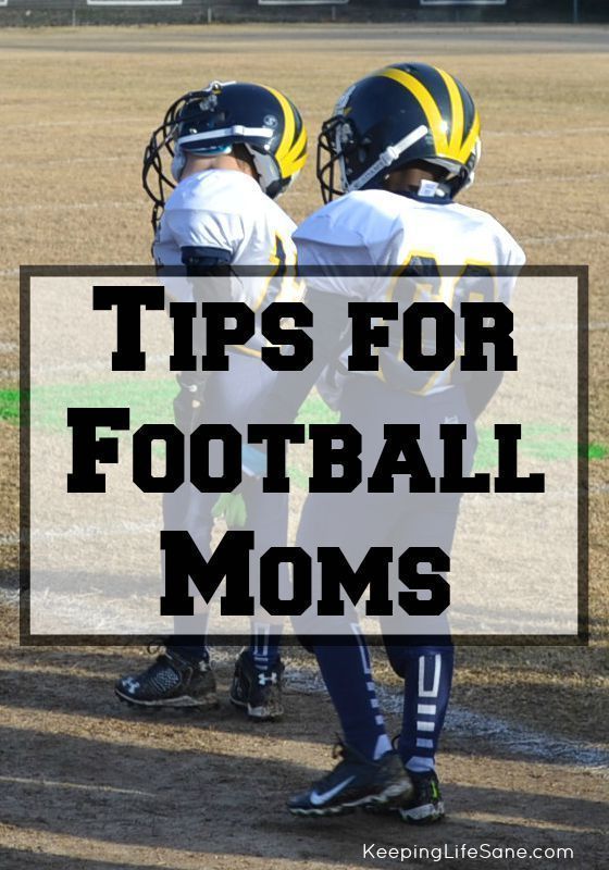 two football players on the field with text that reads tips for football moms