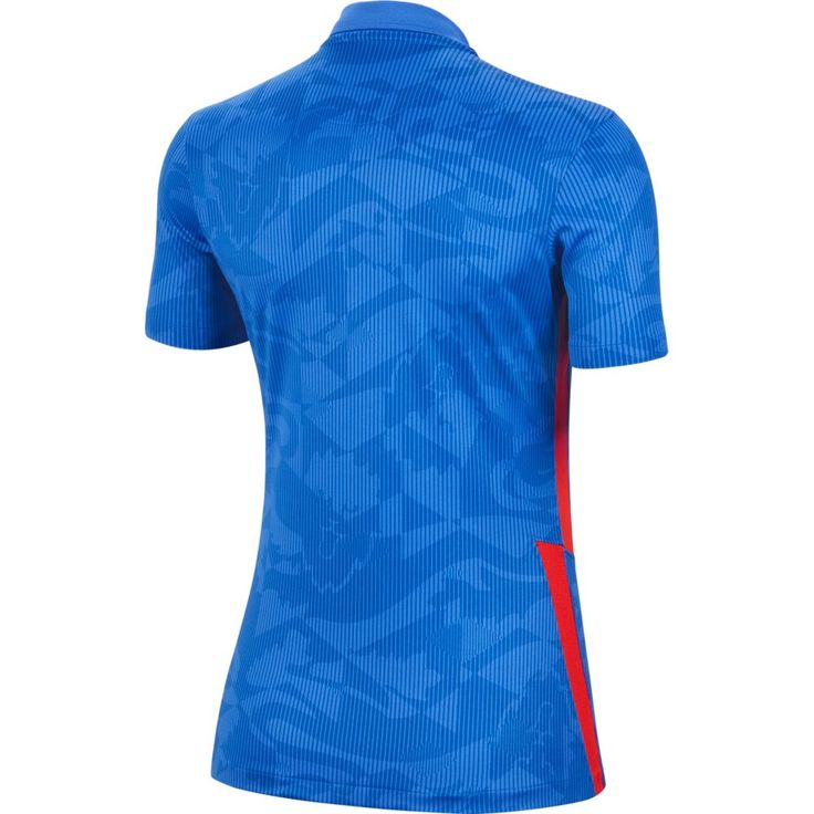 Nike 2020-21 England WOMENS Away Jersey - Blue-Red The England Stadium Away Jersey channels team pride on highly breathable fabric to help keep you cool and dry on the field or in the stands. A classic polo design is amped up with a '90s-inspired distorted Three Lions graphic that embodies the energy of England's next generation. This product is made with at least 75% recycled polyester. Nike Breathe fabric helps you stay dry and cool. Dri-FIT technology helps keep you dry and comfortable. Disto Team Spirit Blue Polo Shirt For Team Events, Blue Polo Shirt For Team Events, Functional Blue Short Sleeve Polo Shirt, Blue Functional Short Sleeve Polo Shirt, England National Team, Three Lions, England National, Polo Design, Nike Jersey