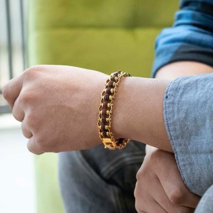 Elevate your spirituality with a touch of luxury – Gold-plated modern Rudraksha bracelet.🕉 #omnamahshivay #ShashtiOm #harharmahadev Rudraksha Bracelet, Man Hand, Om Namah Shivay, Gold Earrings Models, Space Kitchen, Mens Gold Bracelets, Girly Jewelry, Small Space, Gold Chain