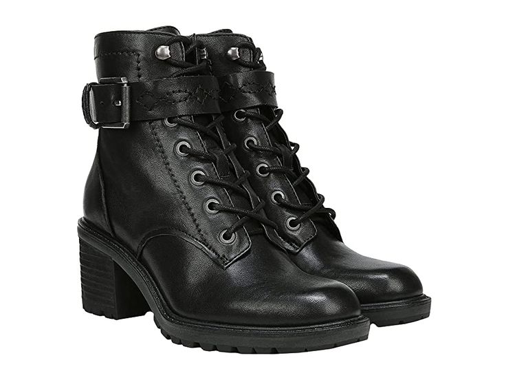 ZODIAC Gemma - Women's Boots : Black : Ace the fashionable look! These Zodiac Gemma lace-Up Boots offer a rugged and fierce style with a minimal design. Genuine leather upper. Soft synthetic lining. Comfort foam footbed. Measurements: Heel Height: 2.25, Boot Shaft Height: 4.84, Shaft Circumference: 9.84, Single Shoe Weight: 3.40 lb. Buckle and strap detailing. Closed toe and arch heel. Ankle-length construction. Pull-on style. Synthetic rubber outsole. Imported. Weight of footwear is based on a Winter Leather Lace-up Boots With Stacked Heel, Trendy Leather Lace-up Boots With Block Heel, Leather High Ankle Lace-up Boots With Buckle, Casual Leather Lace-up Boots With Buckle Closure, Leather Combat Boots With Stacked Heel For Fall, Casual Lace-up Boots With Buckle Closure For Fall, Casual High Heel Moto Boots With Buckle, Casual High Heel Moto Boots With Buckle Closure, Casual High Ankle Lace-up Boots With Buckle