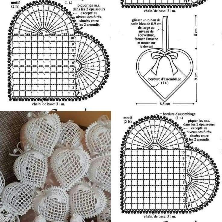 crochet heart doily pattern with instructions to make it look like an ornament