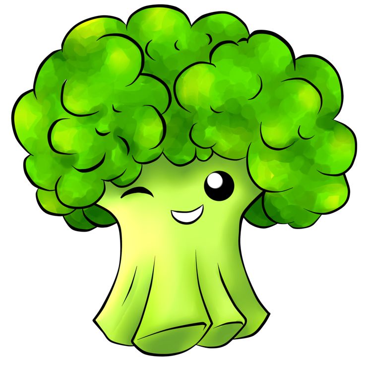 a green broccoli with a smiley face drawn on it's head and eyes