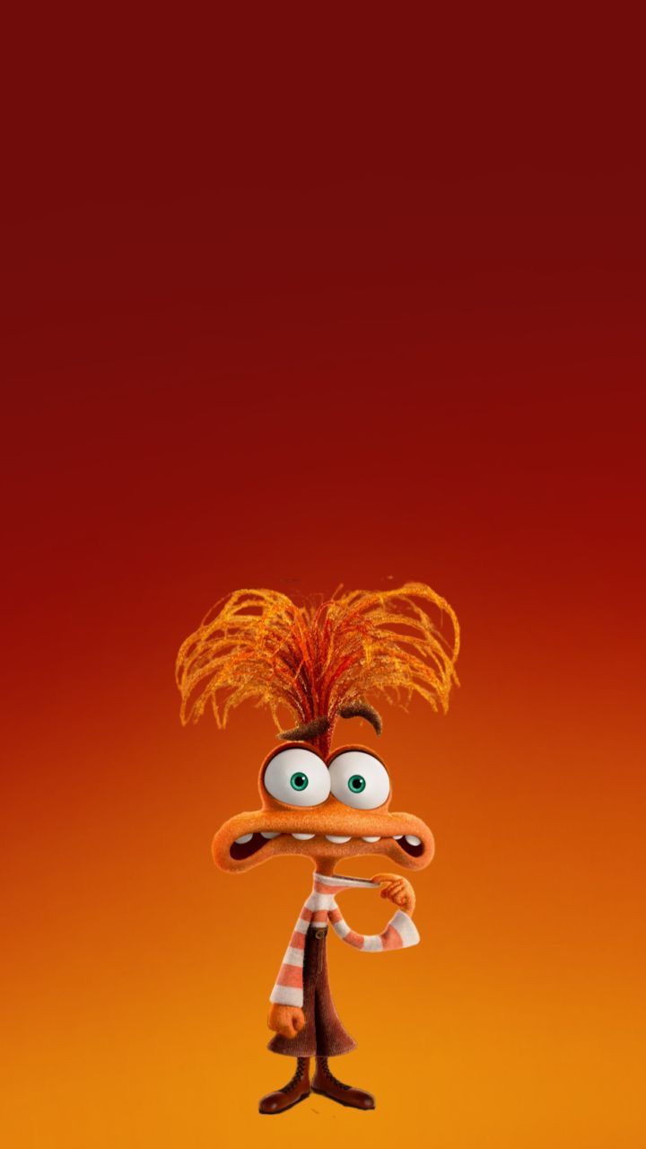 a cartoon character is standing in front of an orange background